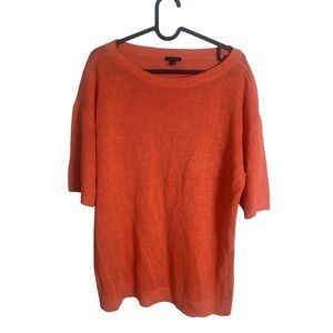 Talbots 100% Linen Loose Knit Short Sleeve Sweater Size M Orange